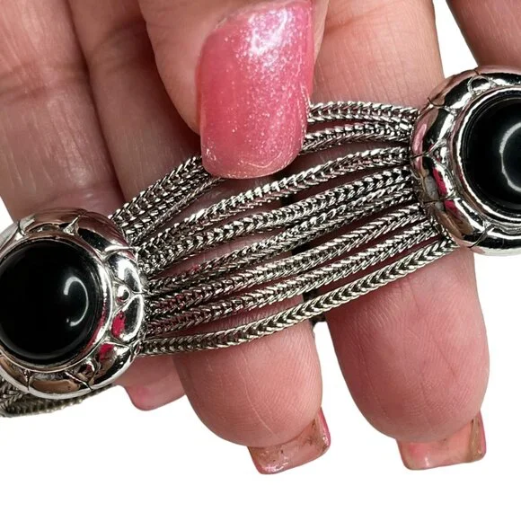 Vintage Silver & Black Stone  Bracelet - Picture 7 of 8